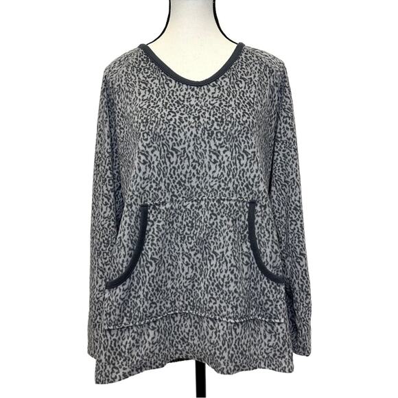 Oscar de la Renta Pink Label Leopard Print Fleece Pullover Top - Size L - Picture 1 of 9